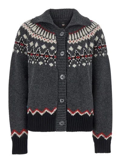 ALANUI 'SWEET WINTER' MULTICOLOR CARDIGAN WITH SPREAD COLLAR AND GEOMETRIC MOTIF IN WOOL WOMAN