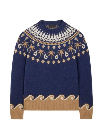 Alanui Virgin Wool Jacquard Crewneck Sweater In Blue