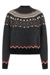 Alanui Wool Crewneck Sweater With Geometric Pattern In Gray