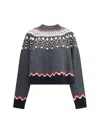Alanui Wool Crewneck Sweater With Geometric Pattern In Gray