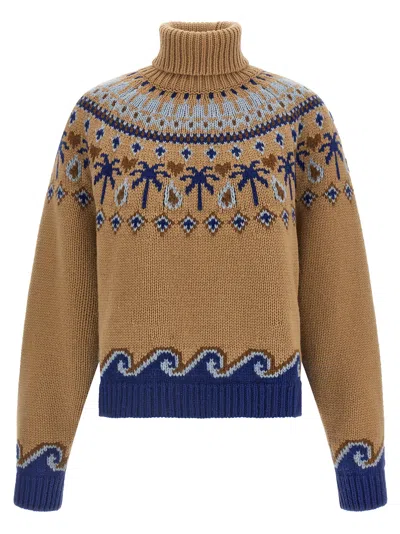 Alanui Sweet Winter Fair Isle Turtleneck Sweater In Brown