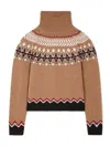 Alanui Patterned Camel Turtleneck Sweater With Geometric And Floral Motifs In Brown