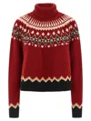 Alanui Cozy Turtleneck Knitwear With Fair Isle Design In Red