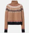 Alanui Patterned Camel Turtleneck Sweater With Geometric And Floral Motifs In Brown