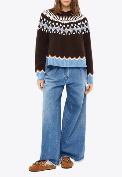 Alanui Sweet Winter Fair Isle Turtleneck Wool Sweater In Coffee/multicolor