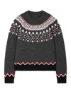 Alanui Wool Crewneck Sweater With Geometric Pattern In Gray