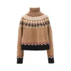 Alanui Patterned Camel Turtleneck Sweater With Geometric And Floral Motifs In Neutral