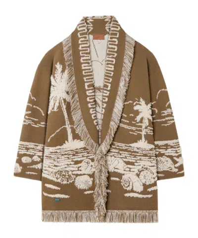 Alanui Beyond The Horizons Jacquard Cardigan In Beige