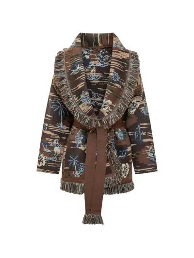 Alanui Tex-hawaii Fringed-trim Cardigan In Brown