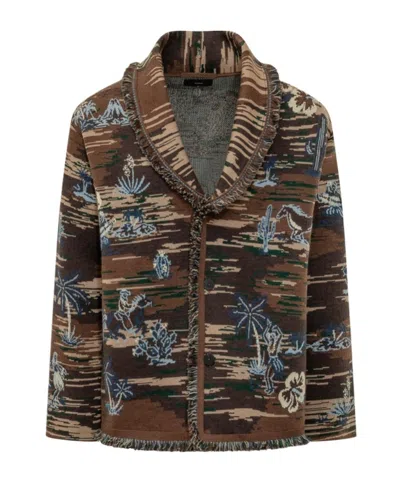 Alanui Tex-hawaii Jacquard Cardigan In Black