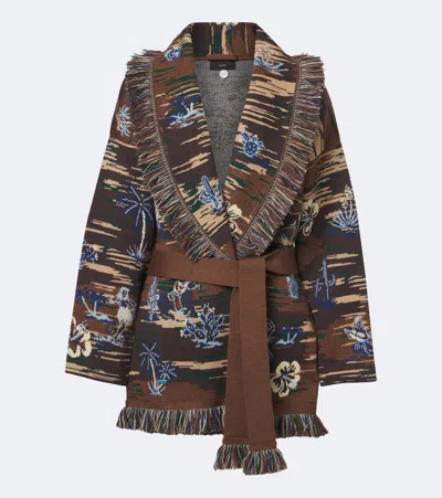 Alanui Texhawaii Rountrip Jacquard Wool-blend Cardigan In Brown