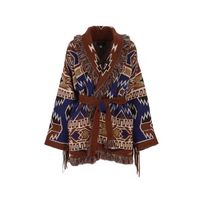 Alanui The Amazing Journey Jacquard Fringe-trimmed Cardi-coat In Brown
