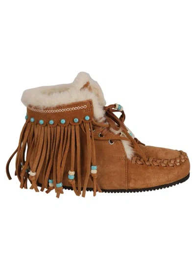 Alanui The Journey Fringed Suede Boots In Brown