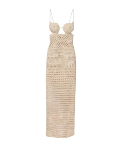 Alanui The Sound Of The Sea Crochet Maxi Dress In Animal Print