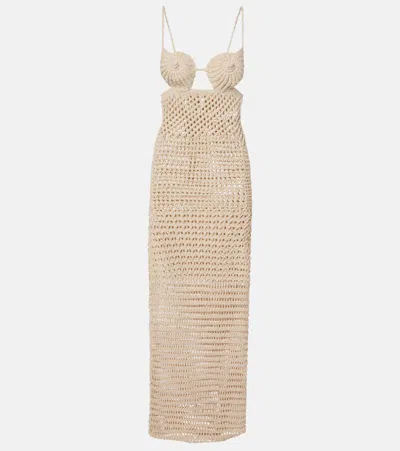 Alanui The Sound Of The Sea Crochet Maxi Dress In Neutral