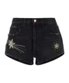 Alanui Denim Shorts With Distressed Trimmings And Embroidered Detailing In Black