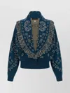 Alanui Thistle Fringe Patterned Bomber Knitwear In Blue