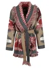 Alanui Tribal-pattern Knit Cardigan With Shawl Collar And Fringed Edges In Gray
