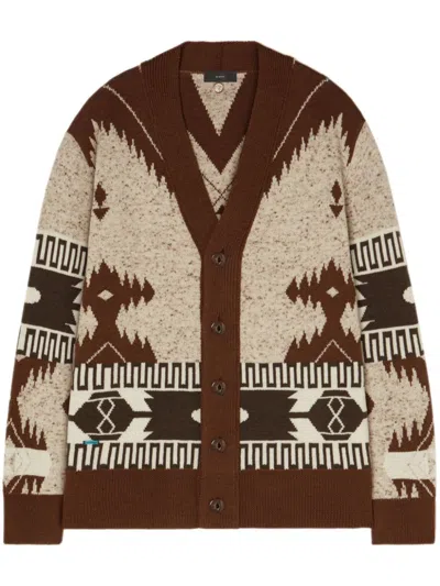 Alanui Tribal-print Knitted Cardigan In Brown