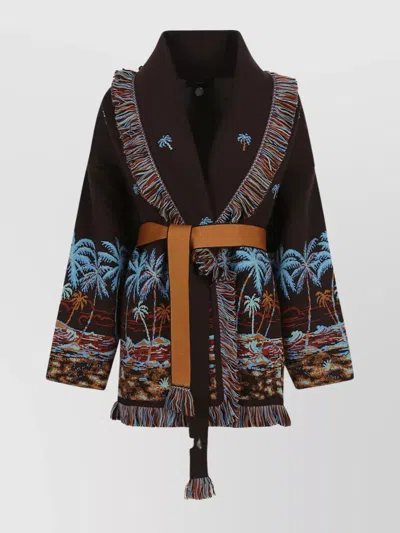 Alanui Hawaiian Wool Cardigan With Two-tone Belt In Brown