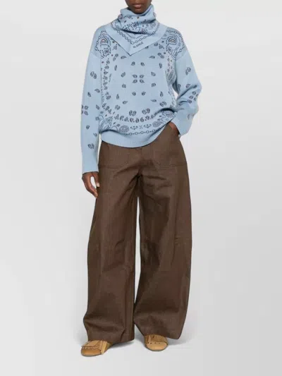 Alanui Turtleneck Top Scarf Detail Long Sleeves In Blue