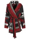 Alanui Two-tone Cashmere Cardigan With Fringed Edges In Red
