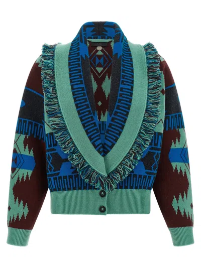 Alanui Virgin Wool And Cashmere Jacquard Cardigan In Blue