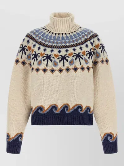 Alanui Virgin Wool Fair Isle Turtleneck Sweater In Gold