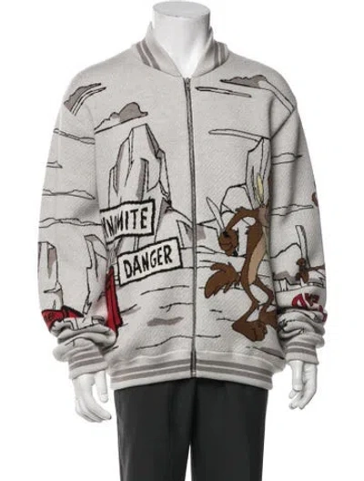 Pre-owned Alanui Virgin Wool Graphic Print Bomber Jacket W/ Tags In Grey