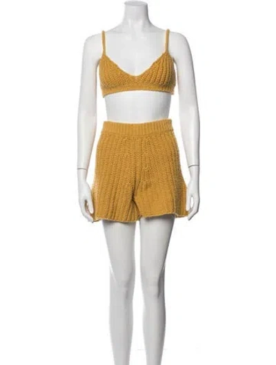 Pre-owned Alanui Virgin Wool Lace Pattern Short Set In Yellow