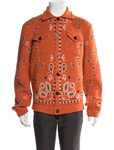 Pre-owned Alanui Virgin Wool Paisley Print Trucker Jacket In Orange