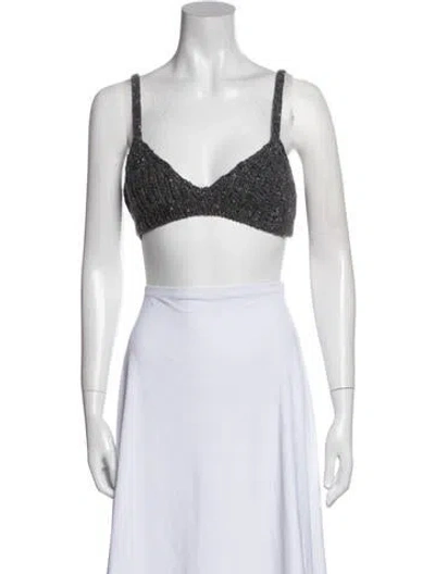 Pre-owned Alanui Virgin Wool V-neck Crop Top W/ Tags In Gray