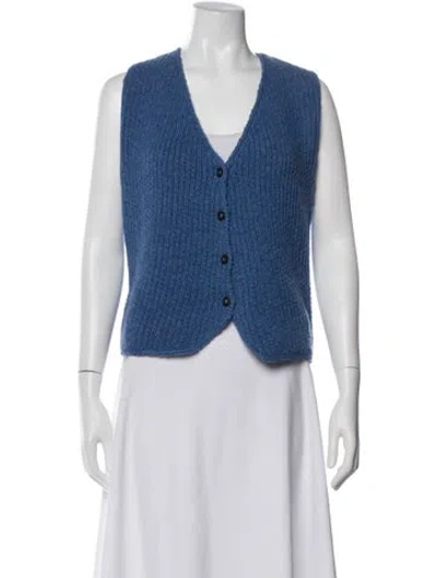 Pre-owned Alanui Virgin Wool V-neck Sweater In Blue