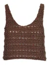 Alanui Viscose Knit Cropped Top Knitwear Brown In Brown