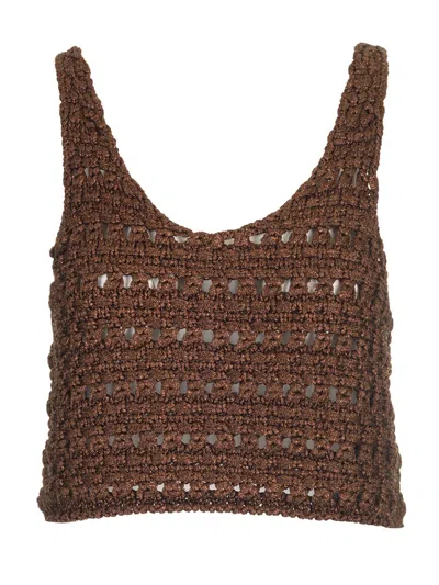 Alanui Viscose Knit Cropped Top Knitwear Brown