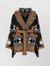 Alanui Waist Belt Fringe Geometric Pattern Long Sleeves Cardigan