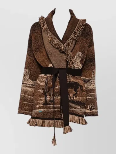 Alanui Western Wool Cardigan Belted Shawl Collar In Brown
