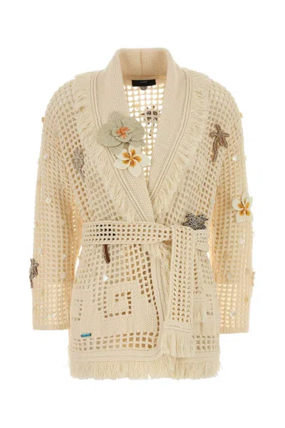 Alanui Where The Waves Begin Crochet Cardigan In Yellow