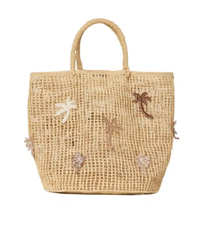 Alanui Where The Waves Begings Palm-tree Raffia Tote Bag In Orange