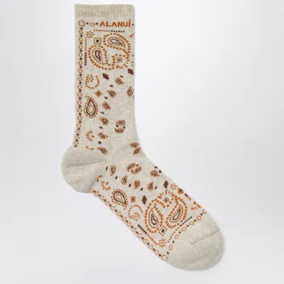 Alanui White Cotton-blend Bandana-pattern Socks In Multi