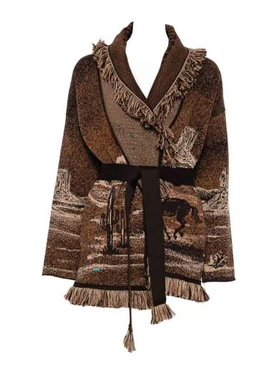 Alanui Wild Wild Wool Cardigan In Brown