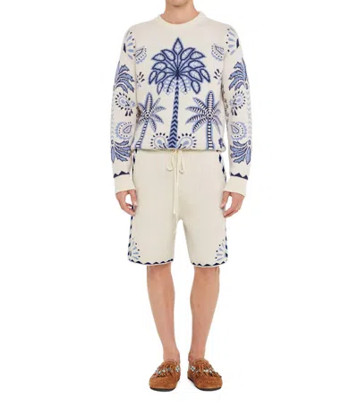 Alanui Wild Wonder Foulard Bermuda Shorts In Chalk/ Indigo In Multi