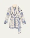 Alanui Wild Wonder Foulard Wool And Cotton Cardigan In Chalk-indigo