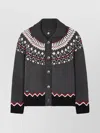 Alanui Sweet Winter Multicolor Cardigan With Spread Collar And Geometric Motif In Wool Woman In Gray