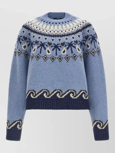 Alanui Winter Knit Sweater Round Neck Style In Blue