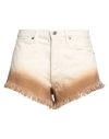 Alanui Woman Denim Shorts Beige Size 27 Cotton In Cinnamon