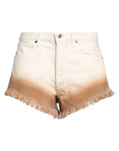 Alanui Woman Denim Shorts Beige Size 27 Cotton In Cinnamon
