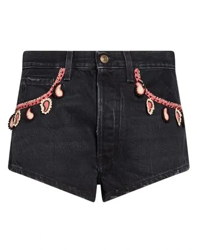 Alanui Woman Denim Shorts Charcoal Size 29 Cotton, Glass In Grey