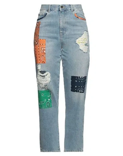 Alanui California Patchwork Cotton Denim Jeans In Blue