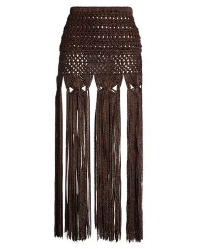 Alanui Woman Maxi Skirt Chocolate Brown Size M Viscose, Metallic Polyester